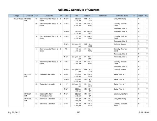 Fall 2012 Schedule of Courses - Scripps College