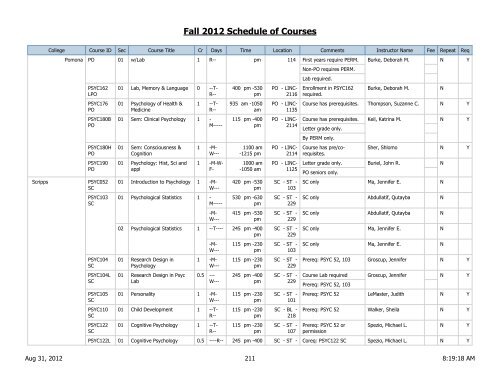 Fall 2012 Schedule of Courses - Scripps College