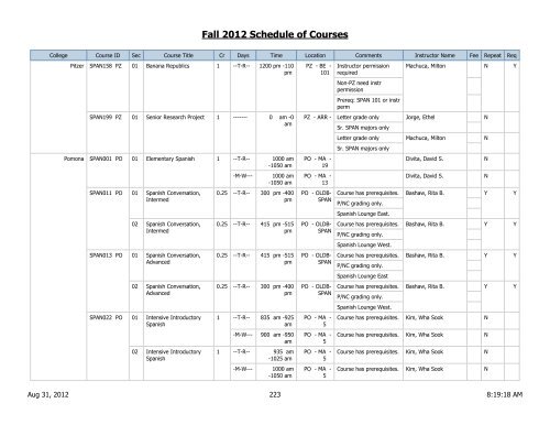 Fall 2012 Schedule of Courses - Scripps College