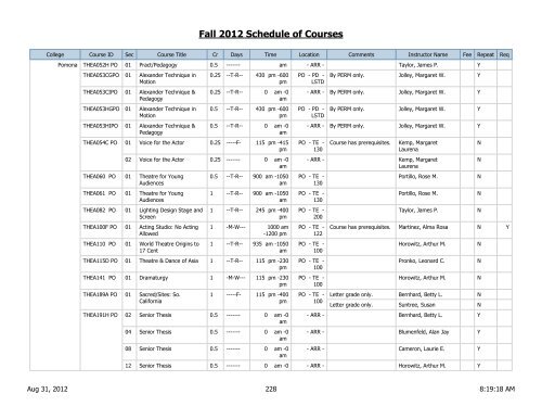 Fall 2012 Schedule of Courses - Scripps College