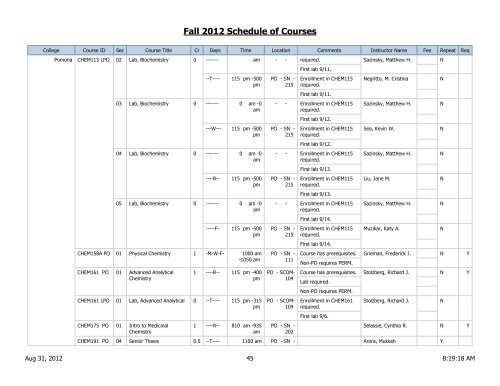 Fall 2012 Schedule of Courses - Scripps College