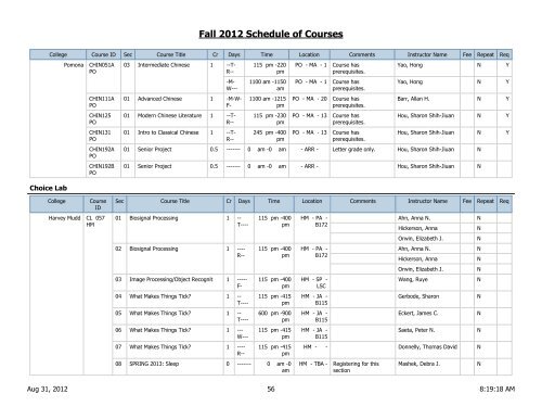 Fall 2012 Schedule of Courses - Scripps College