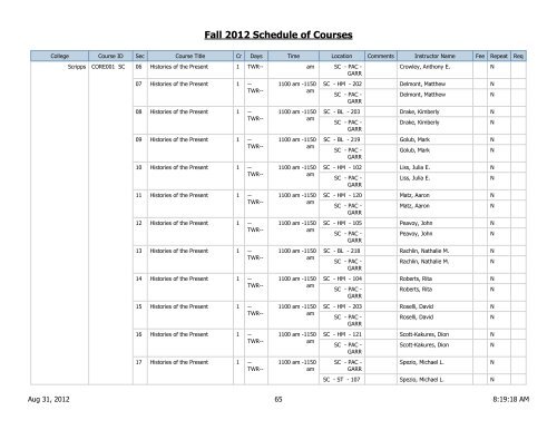 Fall 2012 Schedule of Courses - Scripps College