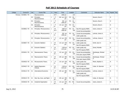 Fall 2012 Schedule of Courses - Scripps College