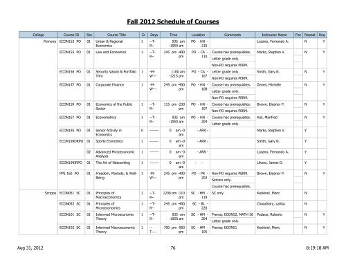 Fall 2012 Schedule of Courses - Scripps College