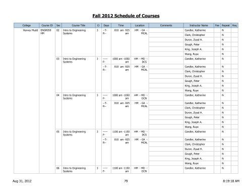 Fall 2012 Schedule of Courses - Scripps College