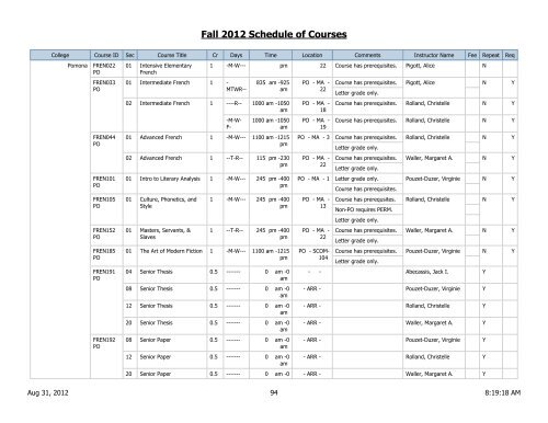 Fall 2012 Schedule of Courses - Scripps College