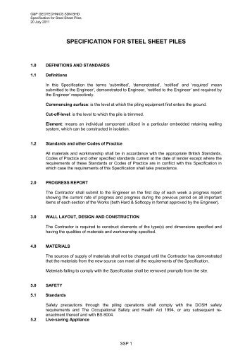 Specification for Steel Sheet Piles - g&p geotechnics sdn. bhd.