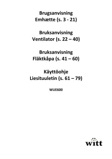 Se brugervejledning - Witt Hvidevarer A/S