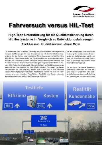 Fahrversuch versus HiL-Test - Berner & Mattner