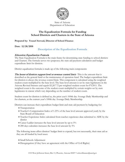 The Equalization Formula for Funding School Districts and Charters ...