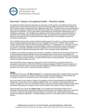 Spirometry Testing in Occupational Health â Physician Update