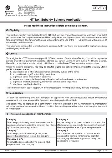 NT Taxi Subsidy Scheme Application - Department of Transport