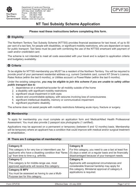 NT Taxi Subsidy Scheme Application - Department of Transport