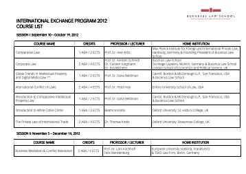 Bucerius Exchange Program 2012, Final Course  List