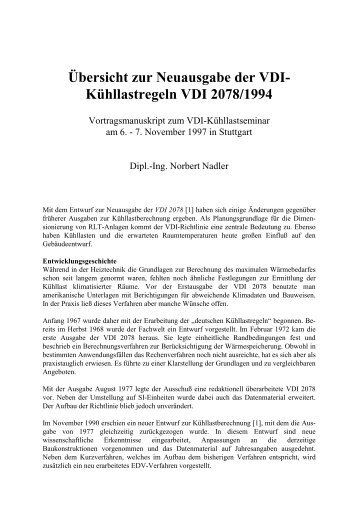 Ãbersicht zur Neuausgabe der VDI- KÃ¼hllastregeln ... - Cse-nadler.de