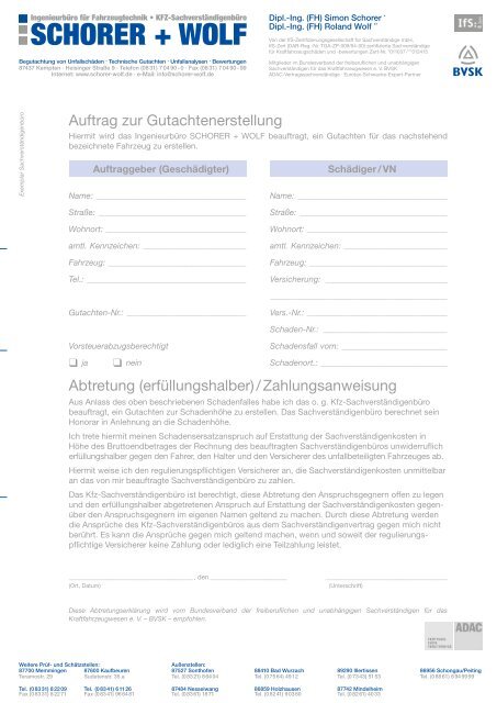 Sachverständigenkosten abtretung erfüllungshalber