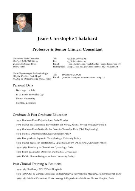 Jean- Christophe Thalabard: Curriculum Vitae