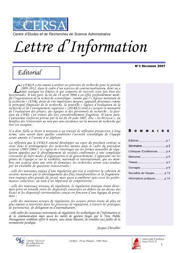 rapport d'information decembre 07:Lettre d ... - CERSA - CNRS