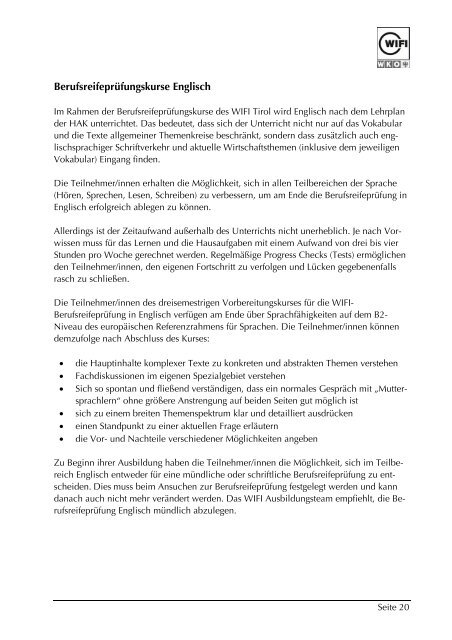 WIFI-Berufsreifeprüfung WIFI-Berufsmatura - WIFI Tirol