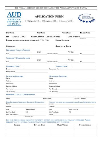 Clinton Scholars Application Form - American University in Dubai