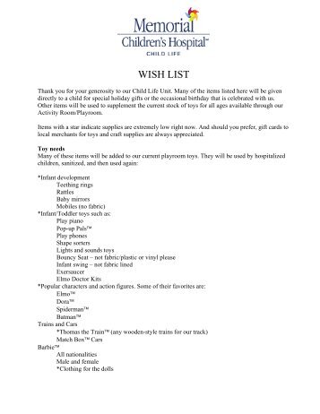 child life wish list