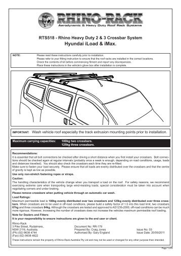 Rhino-Rack Fitting instructions for Hyundai iMax and iLoad