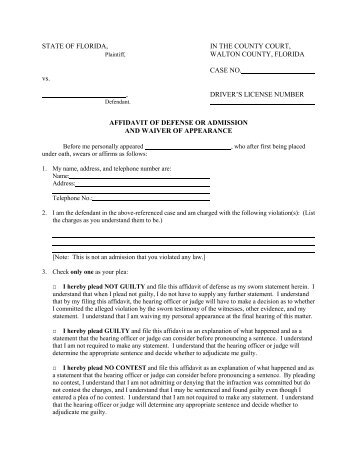 Affidavit of Defense Form - Walton County Clerk of Court