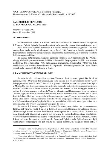 La morte e il sepolcro di san Vincenzo Pallotti (I), Francesco ... - Inizio