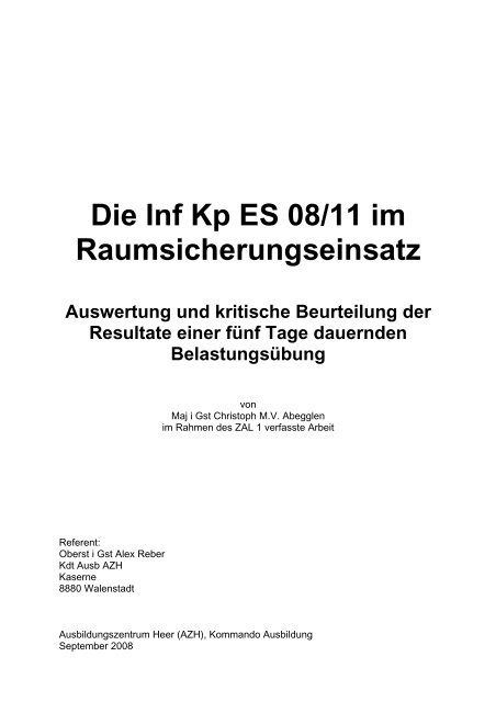 Die Inf Kp ES 08/11 im Raumsicherungseinsatz Auswertung und ...