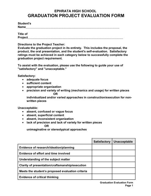 GRADUATION PROJECT EVALUATION FORM