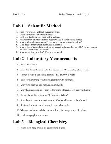 Lab 1 â Scientific Method Lab 2 âLaboratory Measurements Lab 3 ...