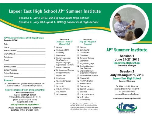 Lapeer East High School AP* Summer Institute