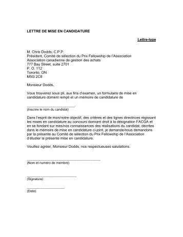 LETTRE DE MISE EN CANDIDATURE Lettre-type M. Chris Dodds ...