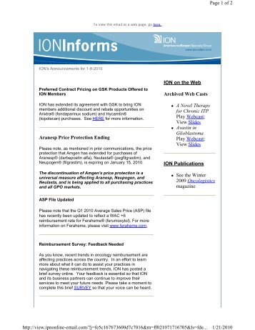 ION Informs: GSK Agreement, Amgen Price Protection, ASP Files ...