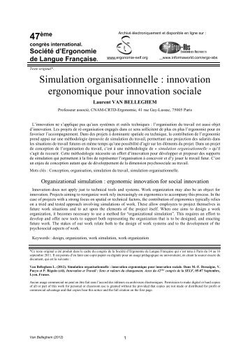 Simulation organisationnelle : innovation ergonomique ... - Ergonomie
