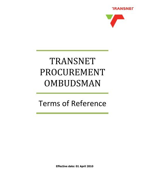Terms of Reference of Ombudsman - Transnet