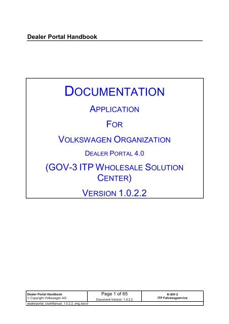 DOCUMENTATION - Volkswagen AG International Dealer portal