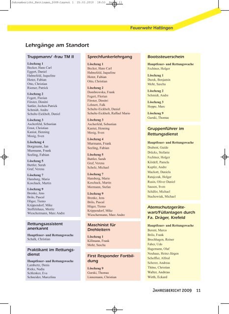 Jahresbericht Hattingen 2009 - Feuerwehr Hattingen
