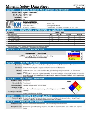 Agion MSDS Data Sheet (.pdf) - ActiveForever