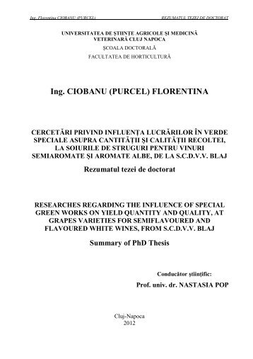 Ing. CIOBANU (PURCEL) FLORENTINA - USAMV Cluj-Napoca