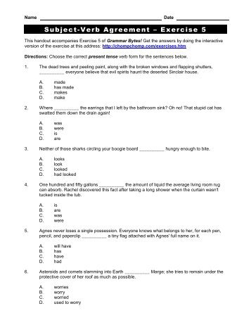 Subject-Verb Agreement â Exercise 5 - Grammar Bytes!