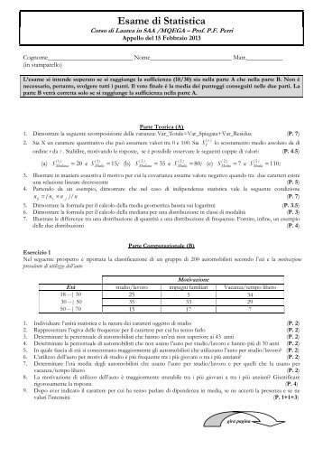 Prova scritta - Economia e statistica