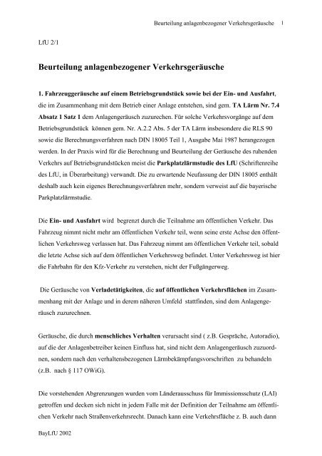 Beurteilung anlagenbezogener Verkehrsgeräusche