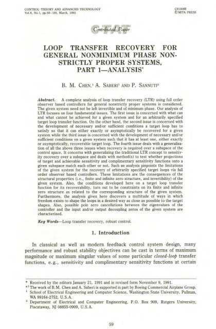 LOOP TRANSFER RECOVERY FOR GENERAL ... - CiteSeerX