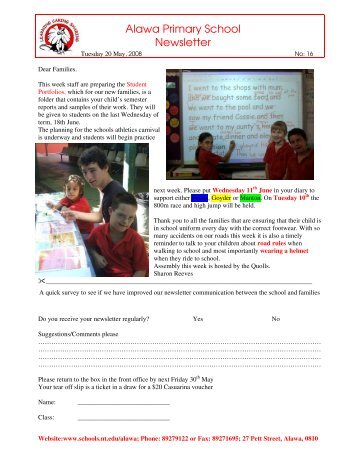 Alawa Primary School Newsletter - Northern Territory Schools