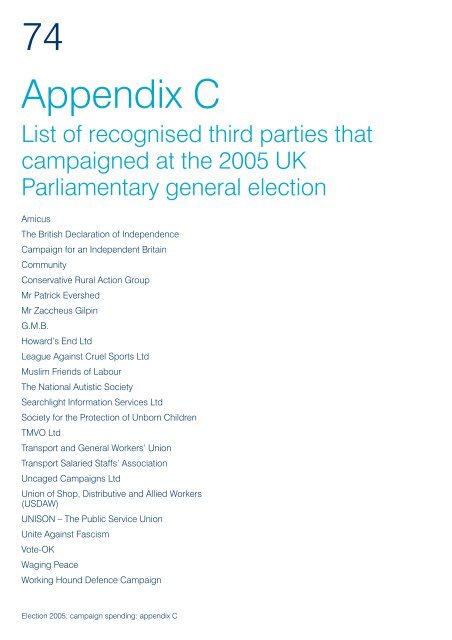 Election 2005: campaign spending - Electoral Commission