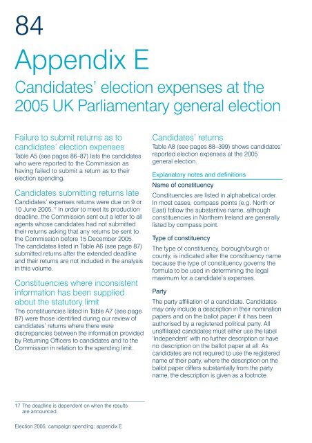 Election 2005: campaign spending - Electoral Commission