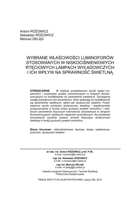 WYBRANE WÅAÅCIWOÅCI LUMINOFORÃW STOSOWANYCH W ...