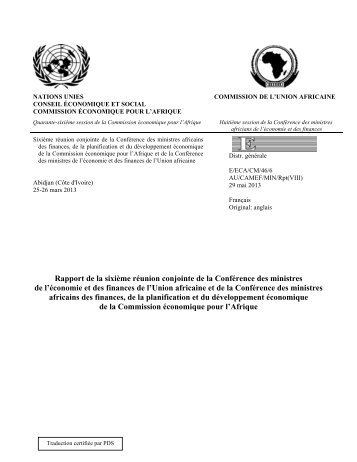 Rapport de la sixiÃ¨me rÃ©union conjointe - United Nations Economic ...